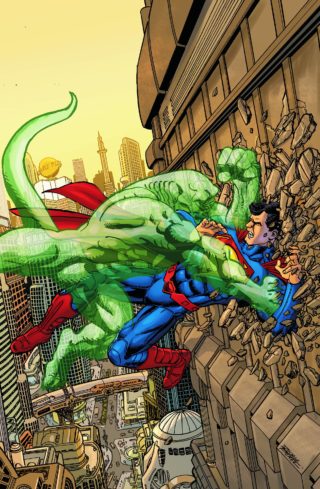 superman fights green alien