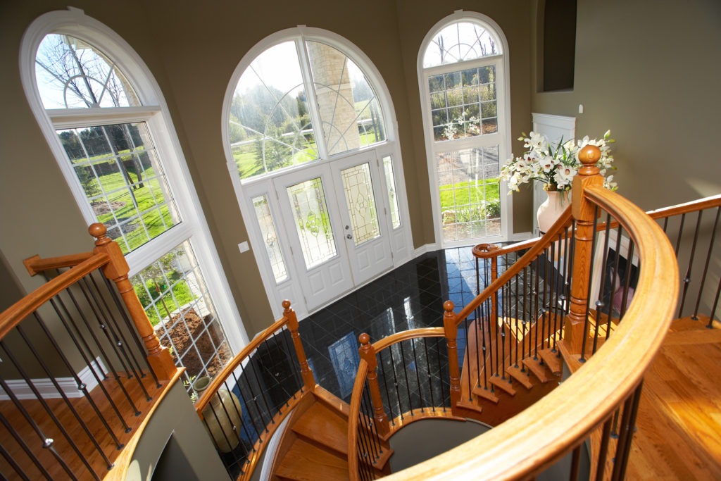Interior winding staircase of house